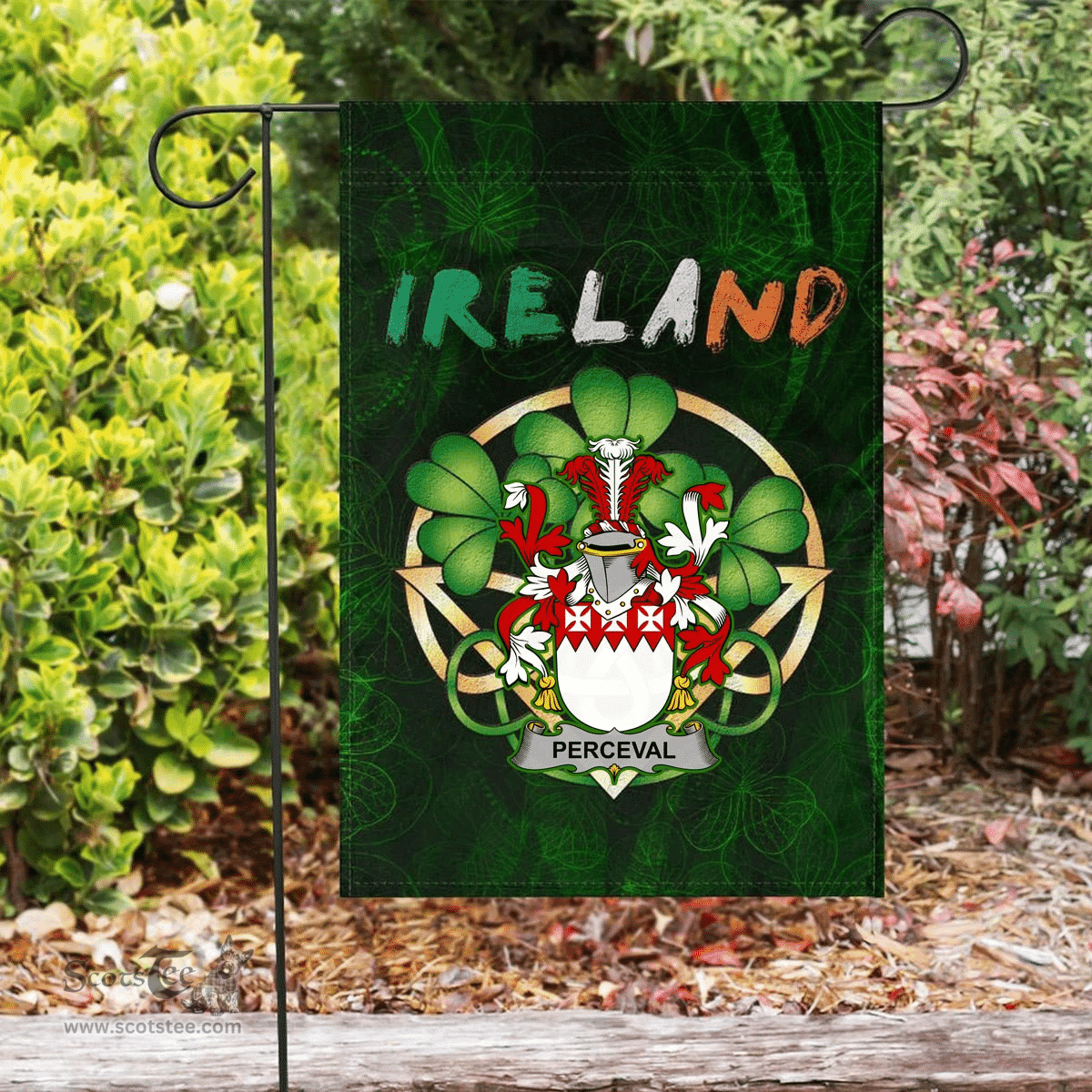 ScotsTee Shop Irish Perceval Coat of Arms Irish Pride Garden Flag Irish Shamrock Flag