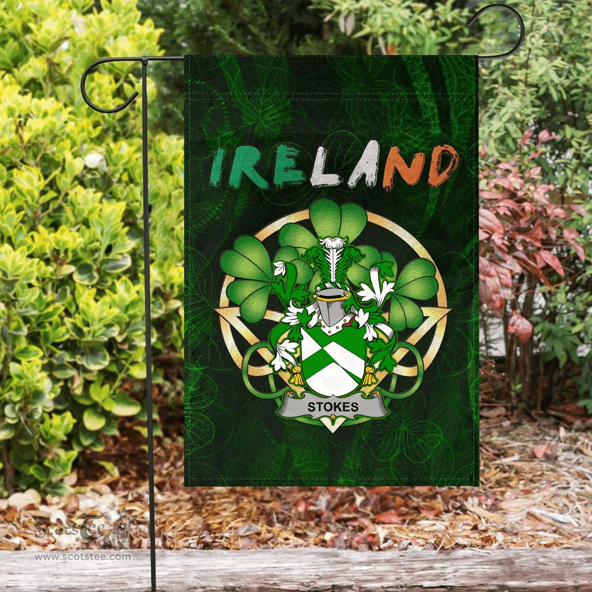 ScotsTee Shop Irish Stokes Coat of Arms Irish Pride Garden Flag Irish Shamrock Flag