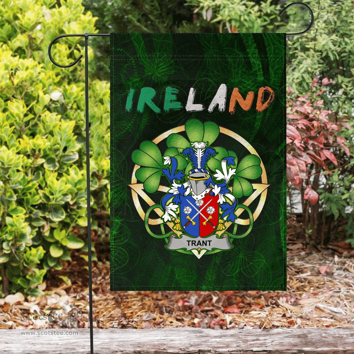 ScotsTee Shop Irish Trant or Trent Coat of Arms Irish Pride Garden Flag Irish Shamrock Flag