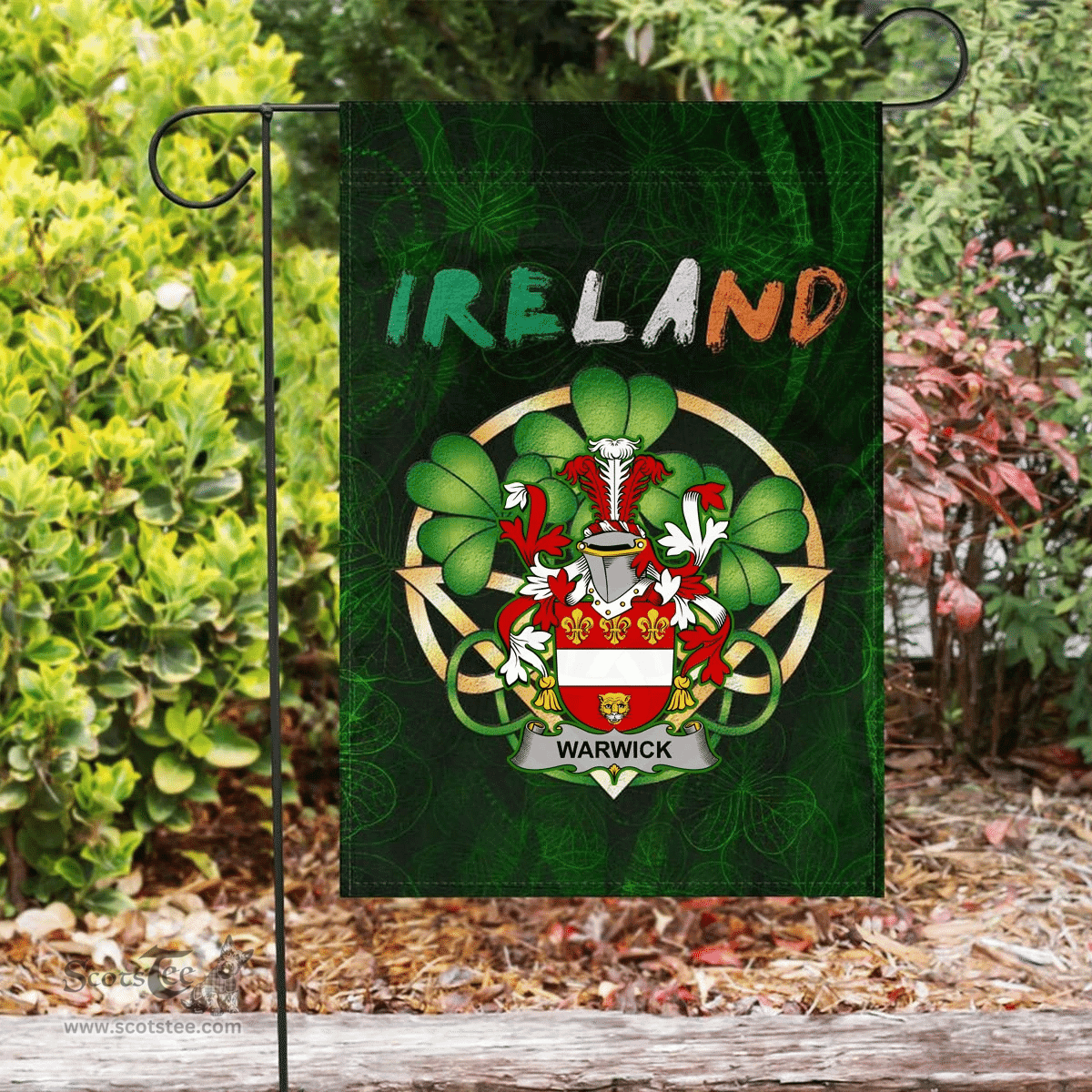 ScotsTee Shop Irish Warwick Coat of Arms Irish Pride Garden Flag Irish Shamrock Flag