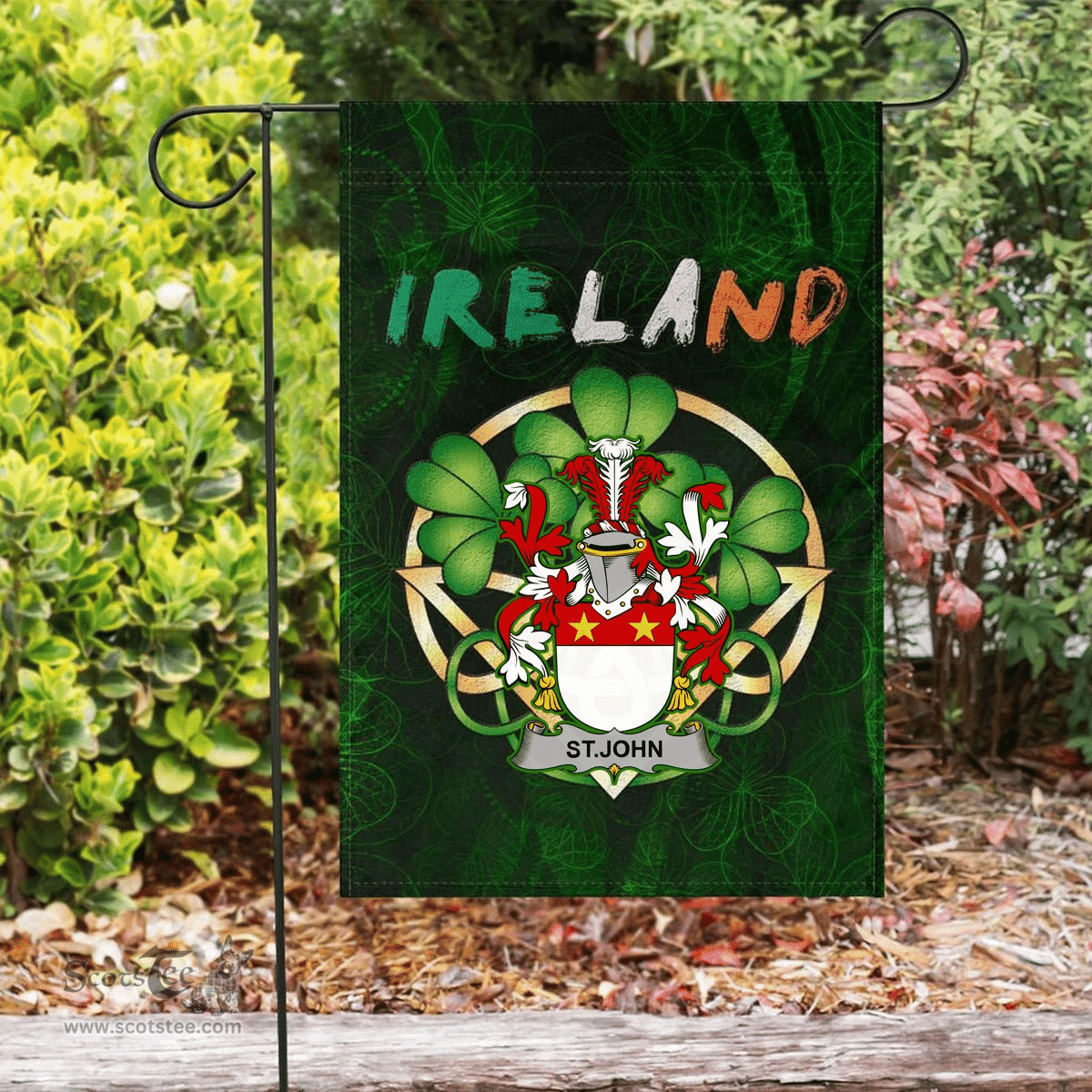 ScotsTee Shop Irish St.John Coat of Arms Irish Pride Garden Flag Irish Shamrock Flag