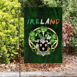 ScotsTee Shop Irish Woodford Coat of Arms Irish Pride Garden Flag Irish Shamrock Flag