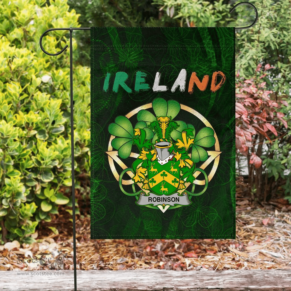 ScotsTee Shop Irish Robinson Coat of Arms Irish Pride Garden Flag Irish Shamrock Flag