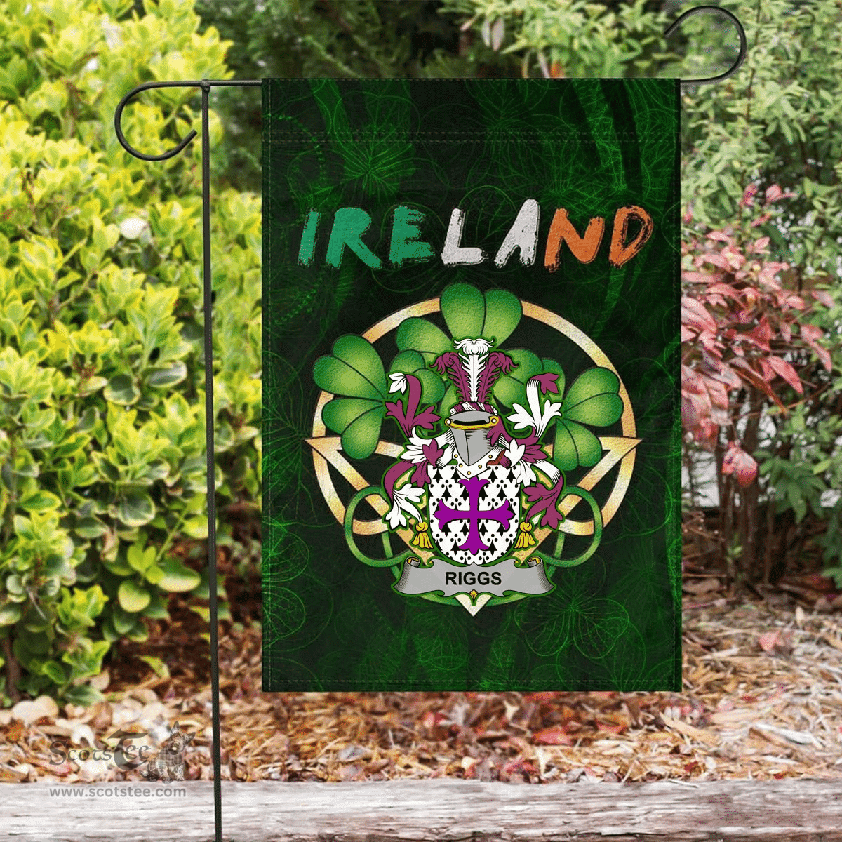 ScotsTee Shop Irish Riggs Coat of Arms Irish Pride Garden Flag Irish Shamrock Flag