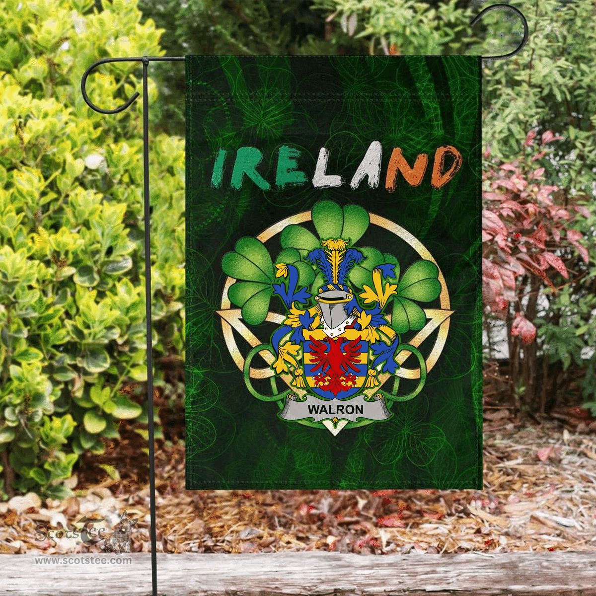 ScotsTee Shop Irish Walron Coat of Arms Irish Pride Garden Flag Irish Shamrock Flag