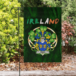 ScotsTee Shop Irish Trehy or O'Trehy Coat of Arms Irish Pride Garden Flag Irish Shamrock Flag