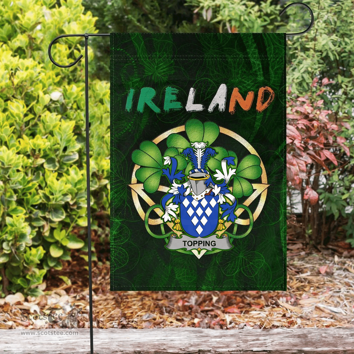 ScotsTee Shop Irish Topping Coat of Arms Irish Pride Garden Flag Irish Shamrock Flag