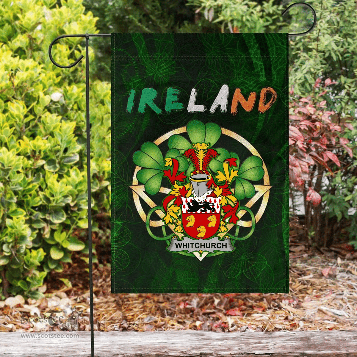 ScotsTee Shop Irish Whitchurch Coat of Arms Irish Pride Garden Flag Irish Shamrock Flag