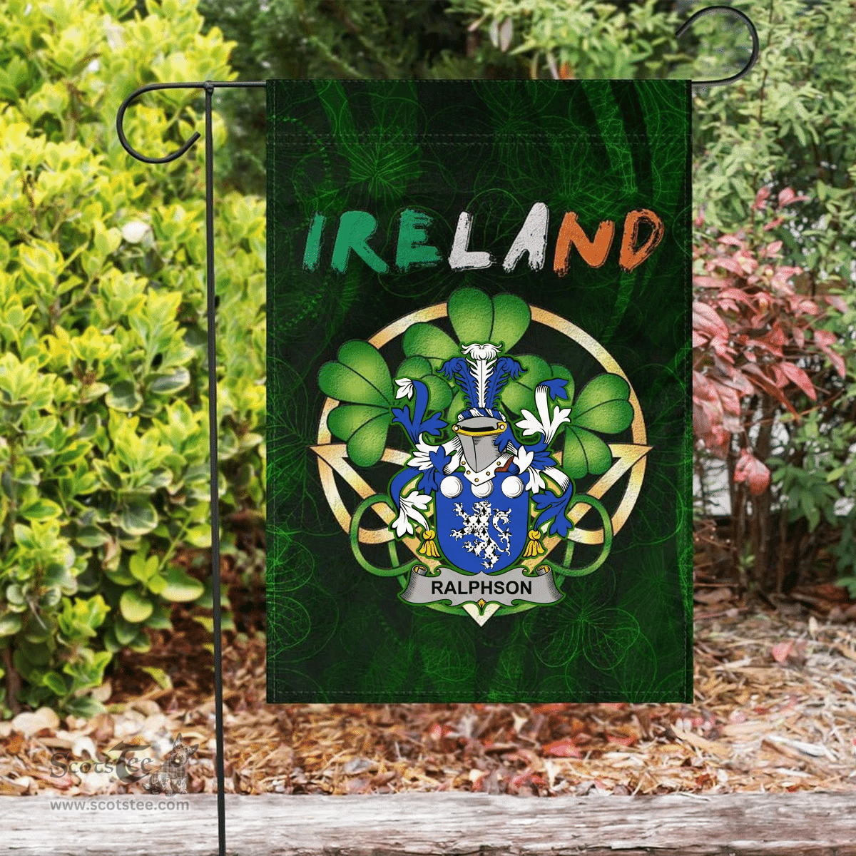 ScotsTee Shop Irish Ralphson Coat of Arms Irish Pride Garden Flag Irish Shamrock Flag