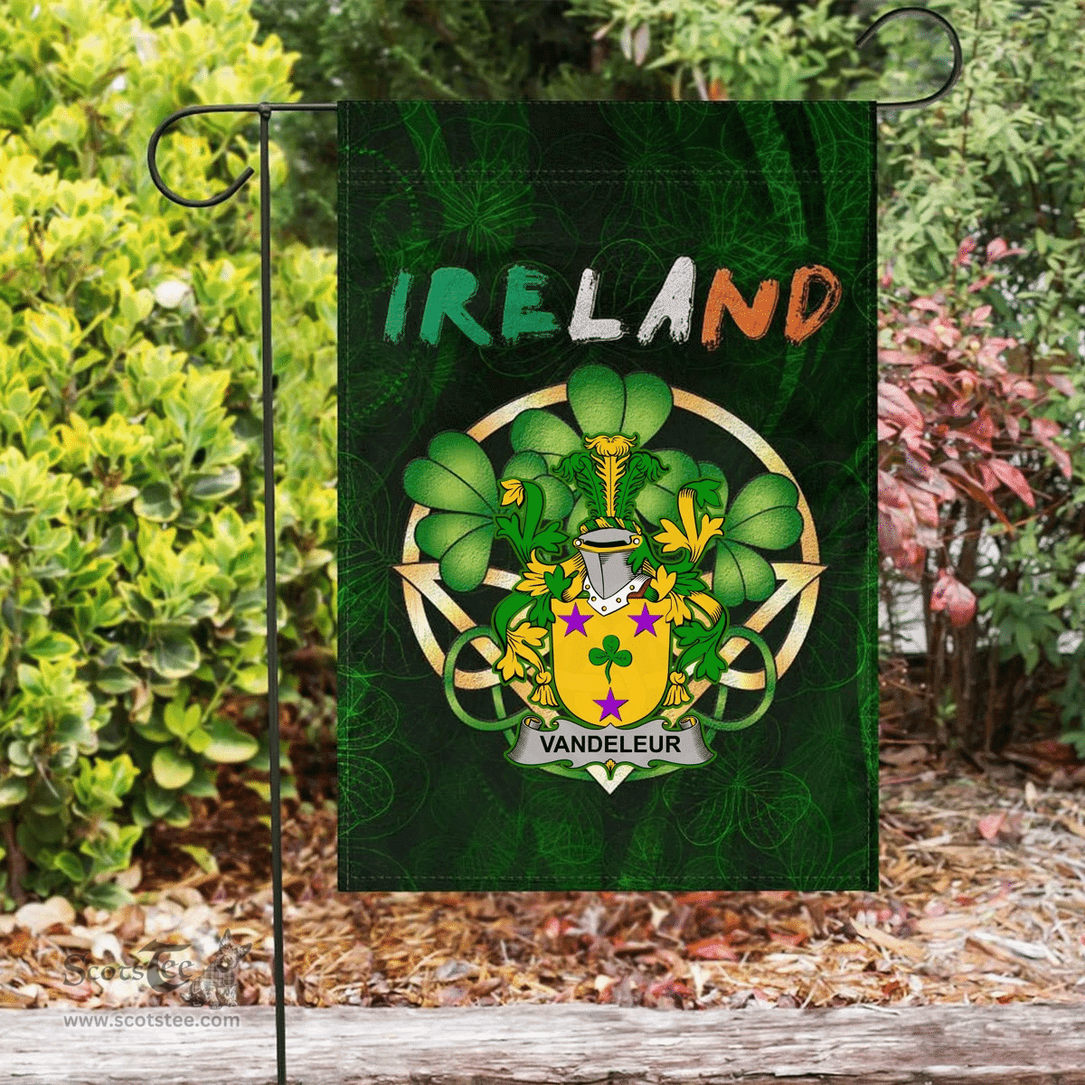 ScotsTee Shop Irish Vandeleur Coat of Arms Irish Pride Garden Flag Irish Shamrock Flag