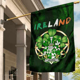 ScotsTee Shop Irish Veldon Coat of Arms Irish Pride Garden Flag Irish Shamrock Flag