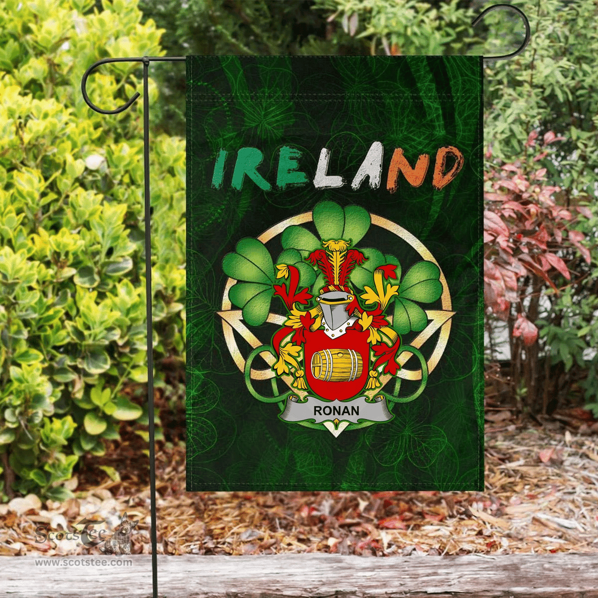 ScotsTee Shop Irish Ronan or O'Ronan Coat of Arms Irish Pride Garden Flag Irish Shamrock Flag
