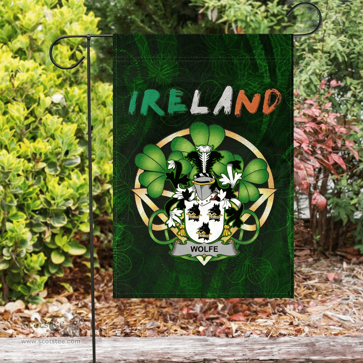 ScotsTee Shop Irish Wolfe Coat of Arms Irish Pride Garden Flag Irish Shamrock Flag