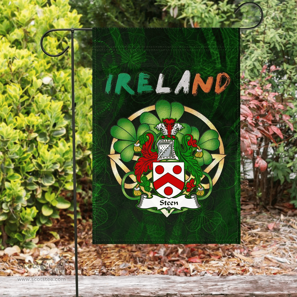 ScotsTee Shop Irish Steen Coat of Arms Irish Pride Garden Flag Irish Shamrock Flag