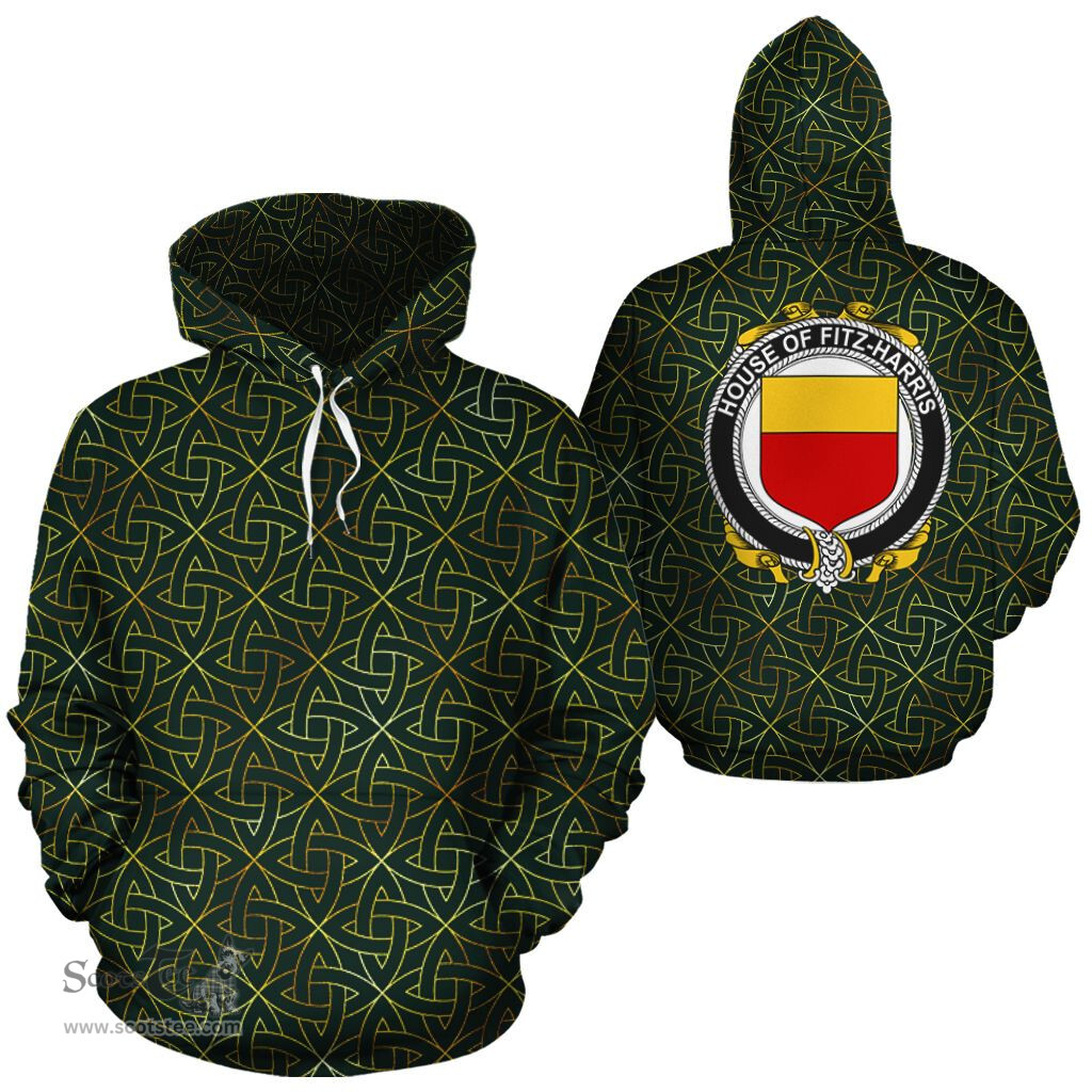 ScotsTee Shop Irish Fitz-Harris Coat of Arms Family Crest Ireland Hoodie Irish Gold Symbol Hoodie