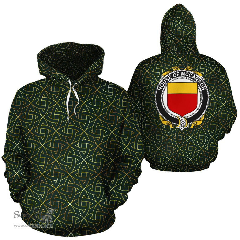 ScotsTee Shop Irish McCarron Coat of Arms Family Crest Ireland Hoodie Irish Gold Symbol Hoodie