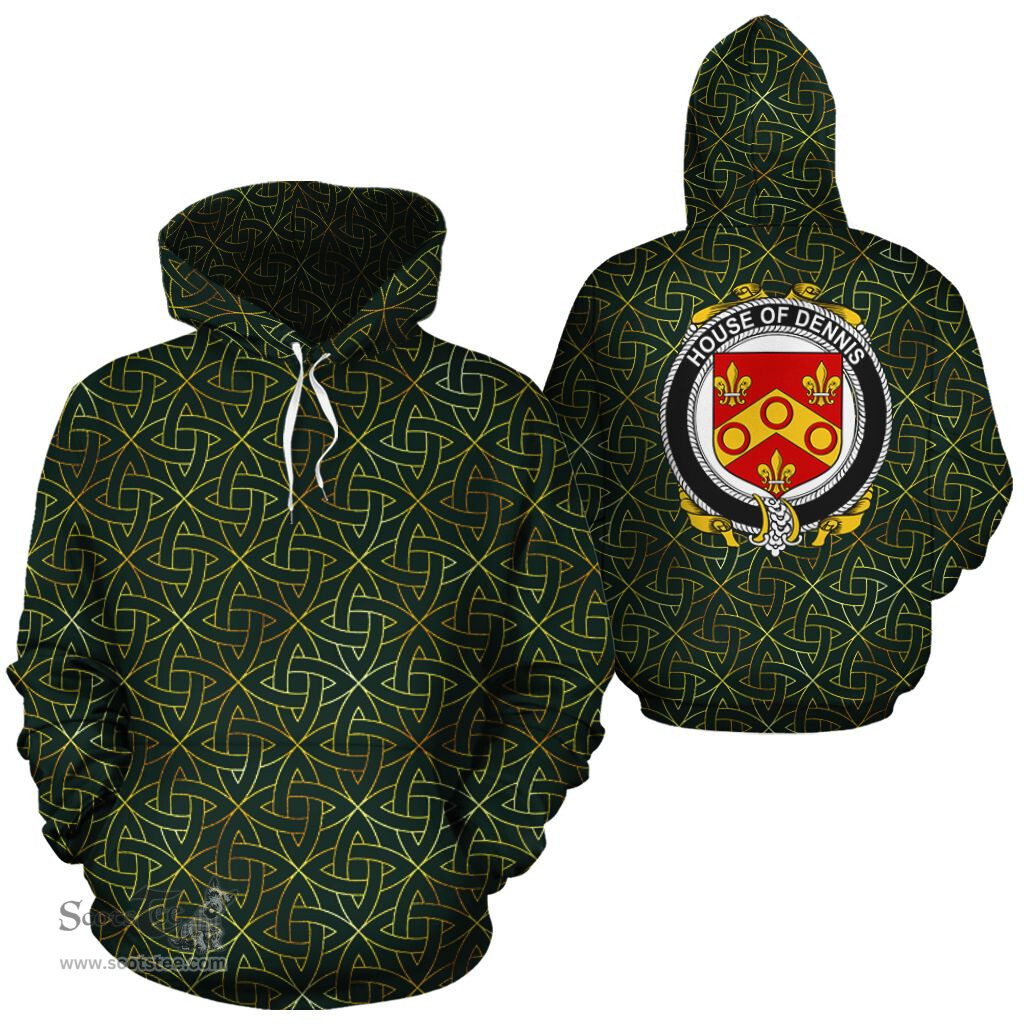 ScotsTee Shop Irish Dennis Coat of Arms Family Crest Ireland Hoodie Irish Gold Symbol Hoodie