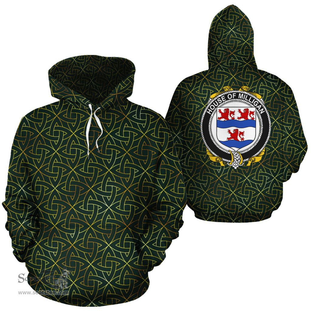 ScotsTee Shop Irish Milligan Coat of Arms Family Crest Ireland Hoodie Irish Gold Symbol Hoodie