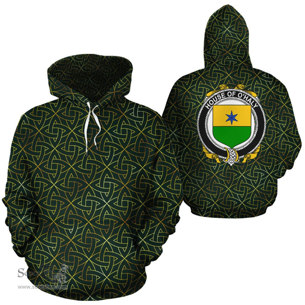 ScotsTee Shop Irish O'Haly Coat of Arms Family Crest Ireland Hoodie Irish Gold Symbol Hoodie