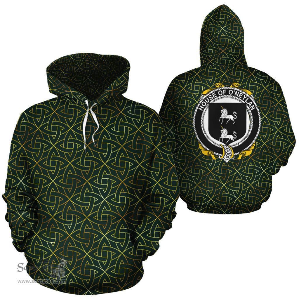 ScotsTee Shop Irish O'Neylan Coat of Arms Family Crest Ireland Hoodie Irish Gold Symbol Hoodie