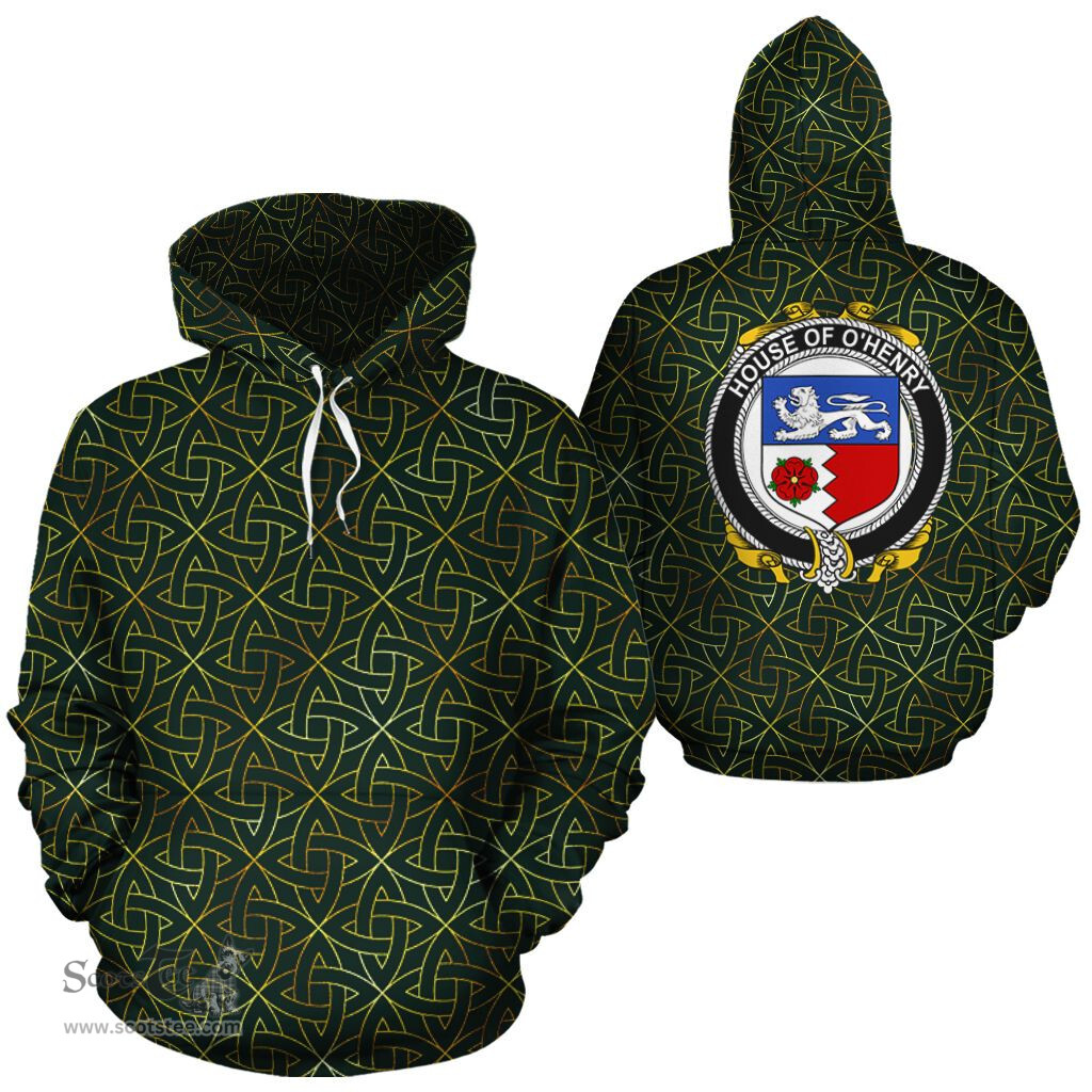 ScotsTee Shop Irish O'Henry Coat of Arms Family Crest Ireland Hoodie Irish Gold Symbol Hoodie