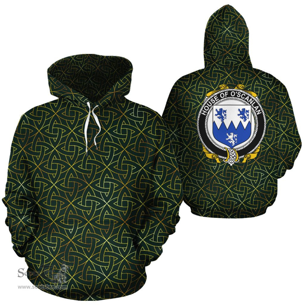 ScotsTee Shop Irish O'Scanlan Coat of Arms Family Crest Ireland Hoodie Irish Gold Symbol Hoodie