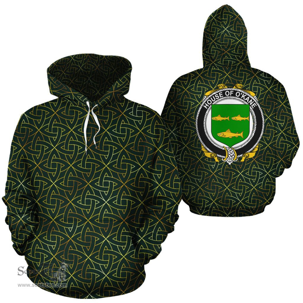ScotsTee Shop Irish O'Kane Coat of Arms Family Crest Ireland Hoodie Irish Gold Symbol Hoodie
