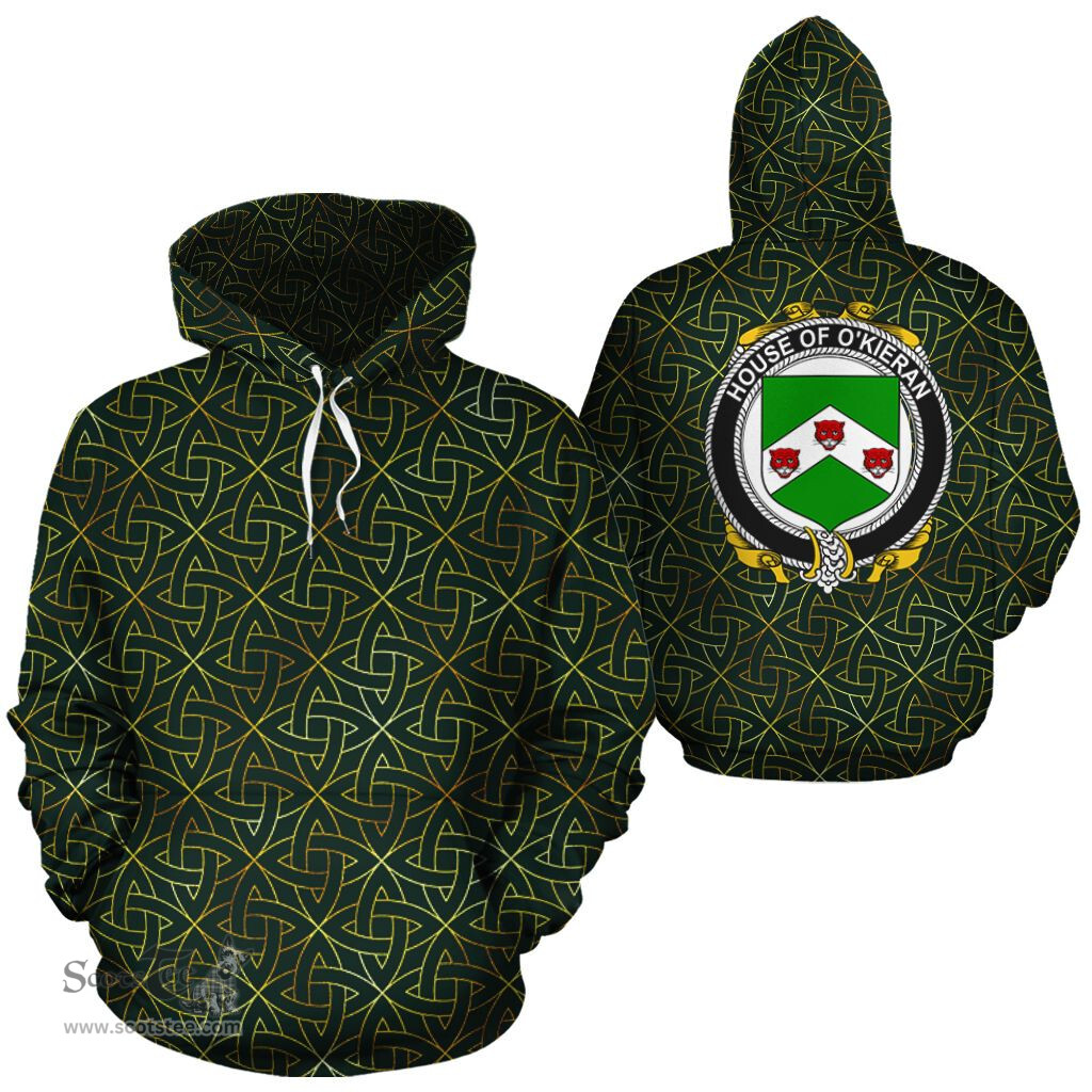 ScotsTee Shop Irish O'Kieran Coat of Arms Family Crest Ireland Hoodie Irish Gold Symbol Hoodie