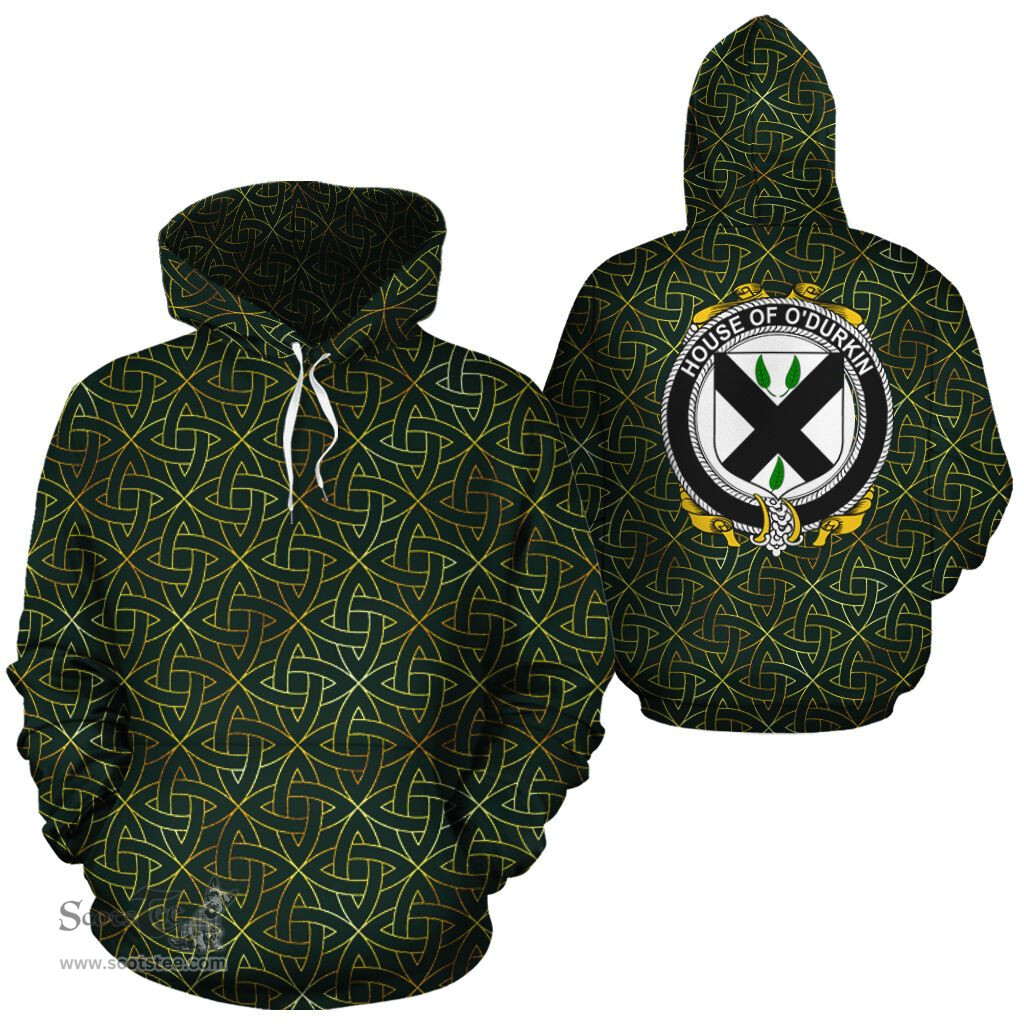 ScotsTee Shop Irish O'Durkin Coat of Arms Family Crest Ireland Hoodie Irish Gold Symbol Hoodie
