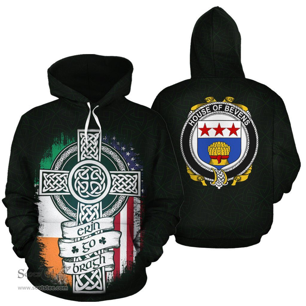ScotsTee Shop Irish Bevens Coat of Arms Family Crest Ireland Hoodie Erin Go Bragh Hoodie