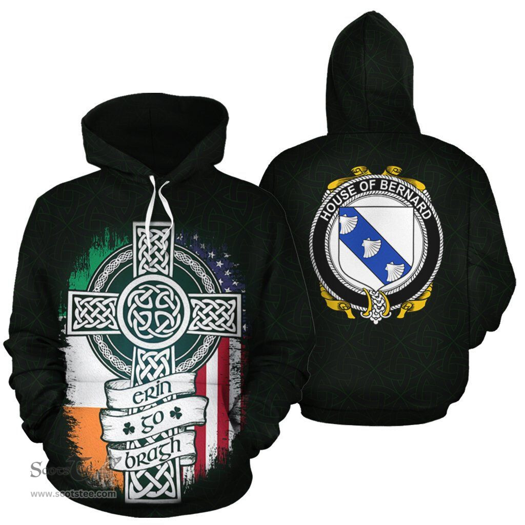 ScotsTee Shop Irish Bernard Coat of Arms Family Crest Ireland Hoodie Erin Go Bragh Hoodie