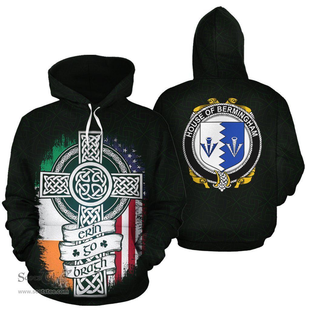 ScotsTee Shop Irish Bermingham Coat of Arms Family Crest Ireland Hoodie Erin Go Bragh Hoodie