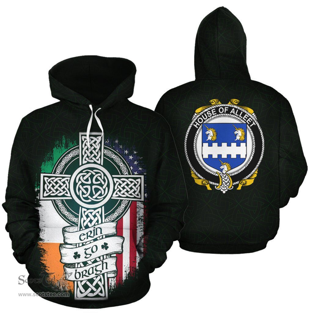 ScotsTee Shop Irish Alleet Coat of Arms Family Crest Ireland Hoodie Erin Go Bragh Hoodie