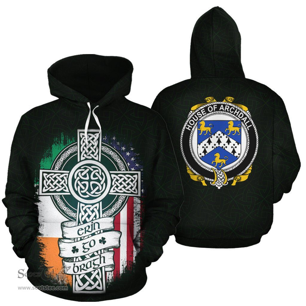 ScotsTee Shop Irish Archdall Coat of Arms Family Crest Ireland Hoodie Erin Go Bragh Hoodie