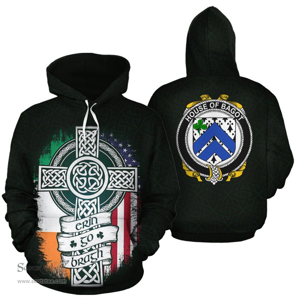 ScotsTee Shop Irish Bagot Coat of Arms Family Crest Ireland Hoodie Erin Go Bragh Hoodie