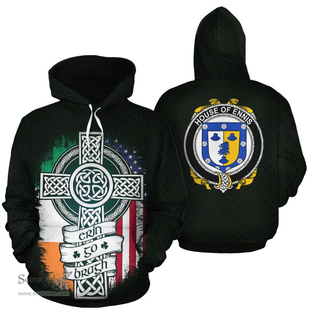 ScotsTee Shop Irish Ennis Coat of Arms Family Crest Ireland Hoodie Erin Go Bragh Hoodie