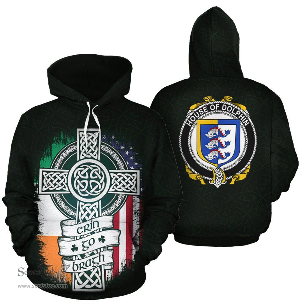 ScotsTee Shop Irish Dolphin Coat of Arms Family Crest Ireland Hoodie Erin Go Bragh Hoodie