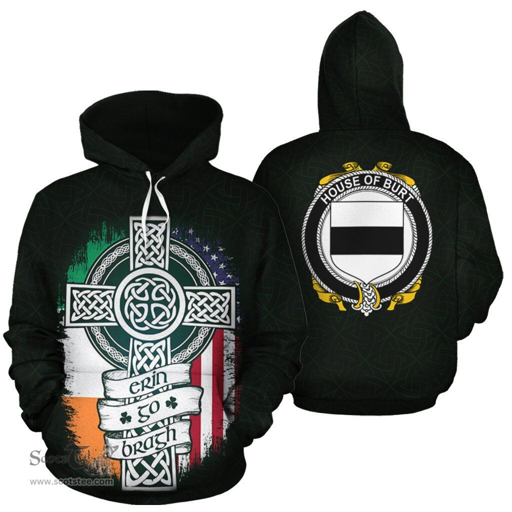 ScotsTee Shop Irish Burt or Birt Coat of Arms Family Crest Ireland Hoodie Erin Go Bragh Hoodie