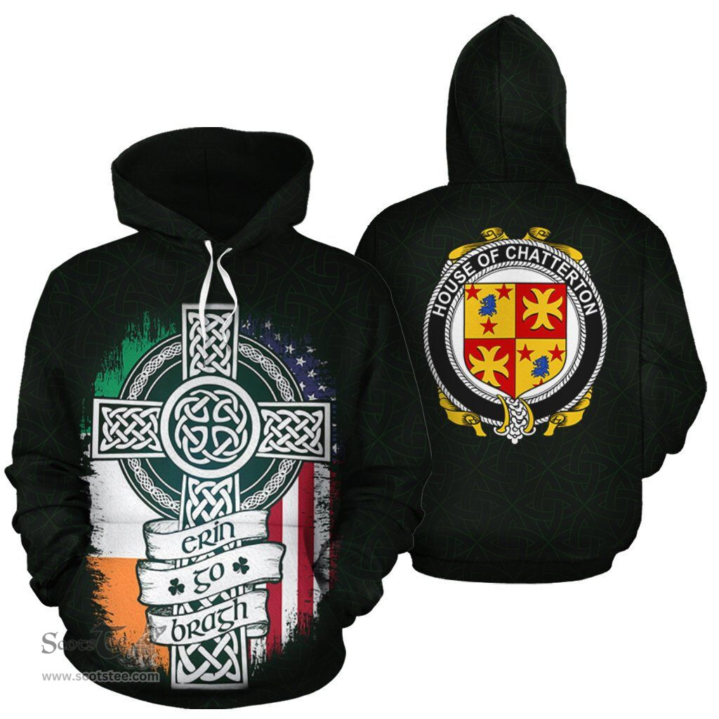 ScotsTee Shop Irish Chatterton Coat of Arms Family Crest Ireland Hoodie Erin Go Bragh Hoodie
