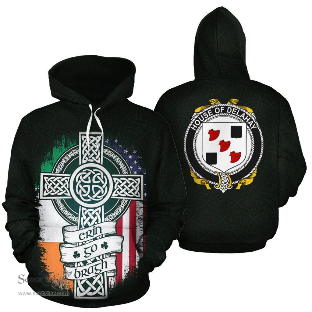 ScotsTee Shop Irish Delahay Coat of Arms Family Crest Ireland Hoodie Erin Go Bragh Hoodie