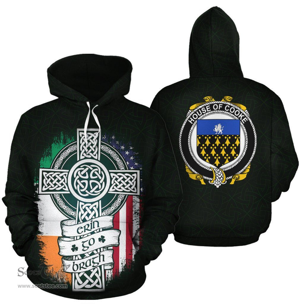 ScotsTee Shop Irish Cooke Coat of Arms Family Crest Ireland Hoodie Erin Go Bragh Hoodie