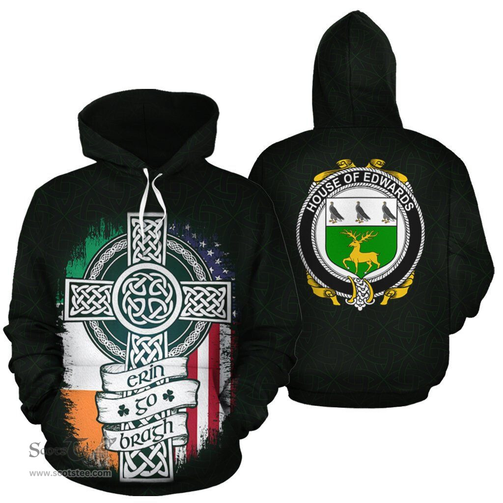 ScotsTee Shop Irish Edwards Coat of Arms Family Crest Ireland Hoodie Erin Go Bragh Hoodie