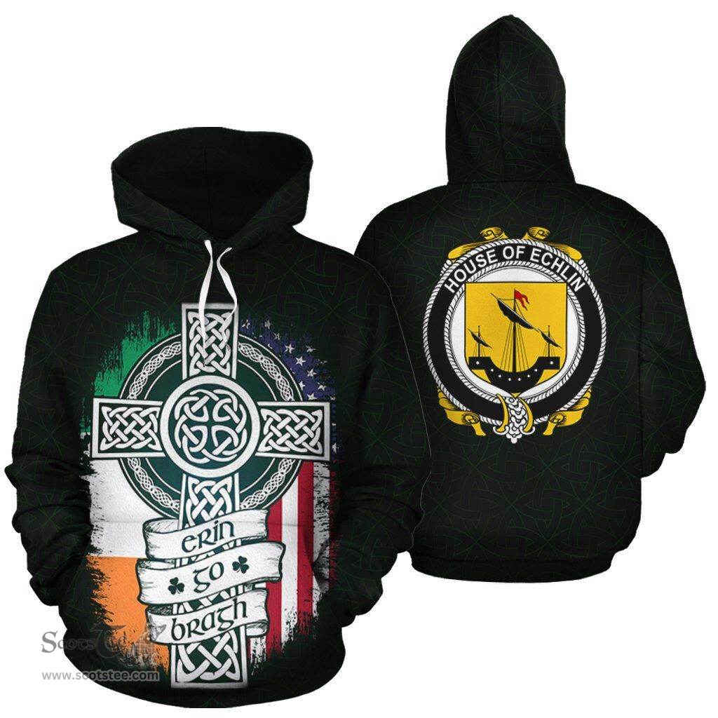 ScotsTee Shop Irish Echlin Coat of Arms Family Crest Ireland Hoodie Erin Go Bragh Hoodie