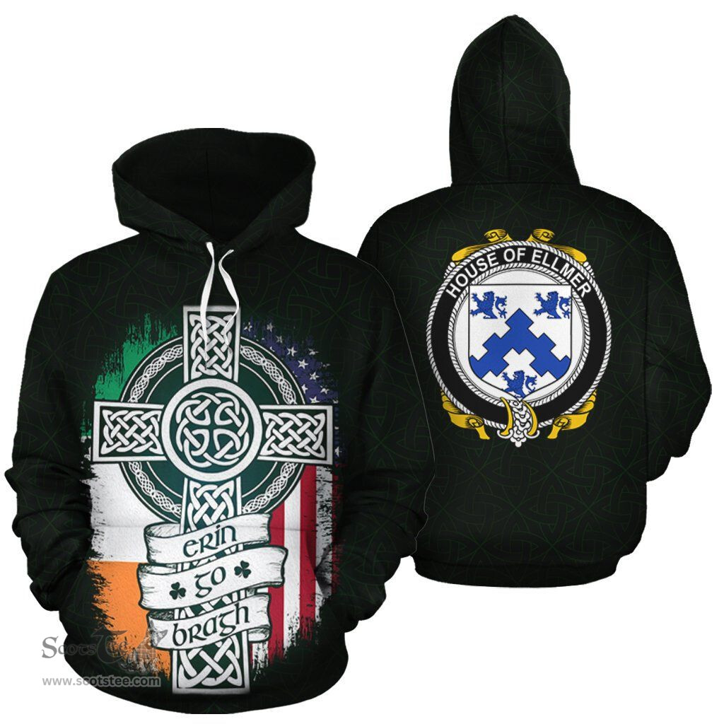 ScotsTee Shop Irish Ellmer Coat of Arms Family Crest Ireland Hoodie Erin Go Bragh Hoodie