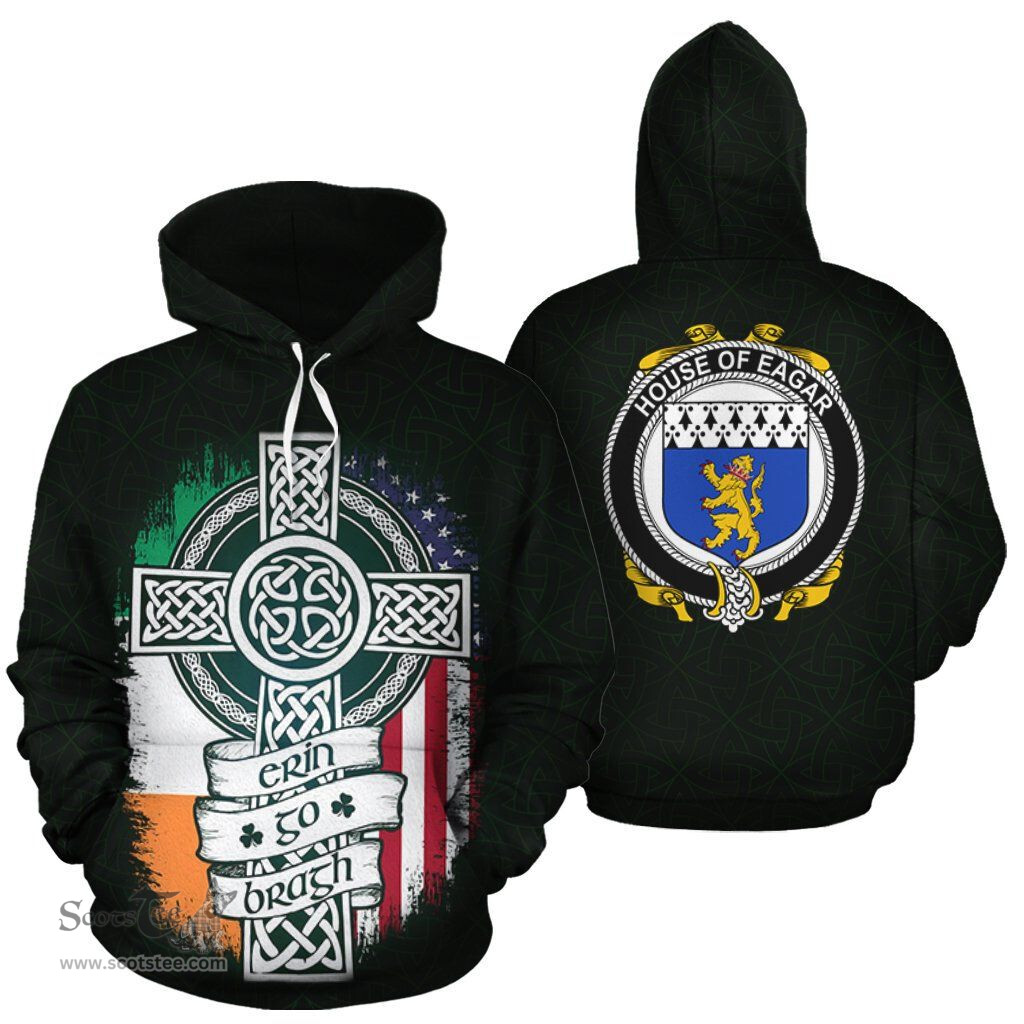 ScotsTee Shop Irish Eagar Coat of Arms Family Crest Ireland Hoodie Erin Go Bragh Hoodie