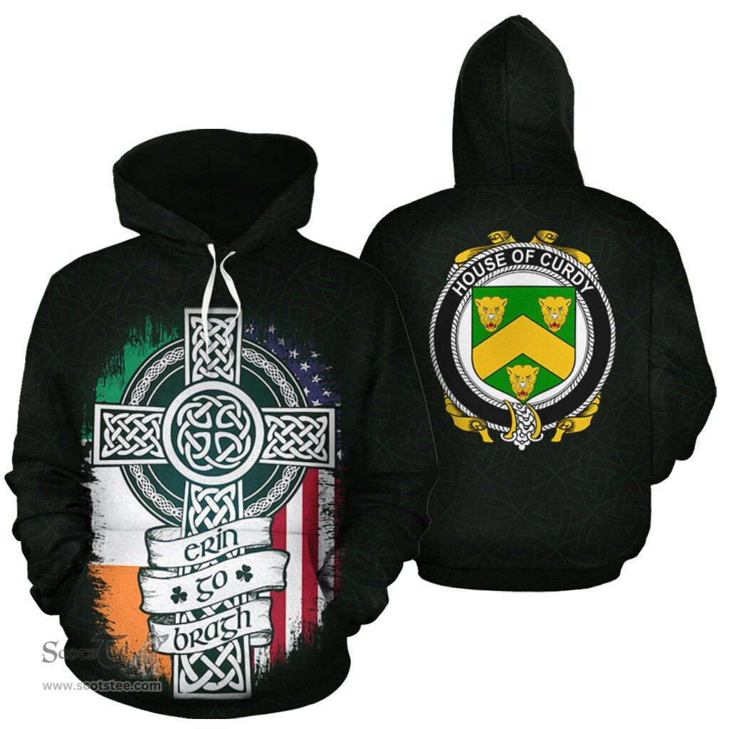 ScotsTee Shop Irish Curdy Coat of Arms Family Crest Ireland Hoodie Erin Go Bragh Hoodie