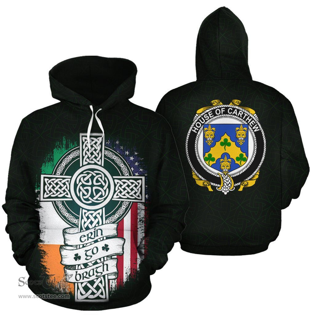 ScotsTee Shop Irish Carthew Coat of Arms Family Crest Ireland Hoodie Erin Go Bragh Hoodie