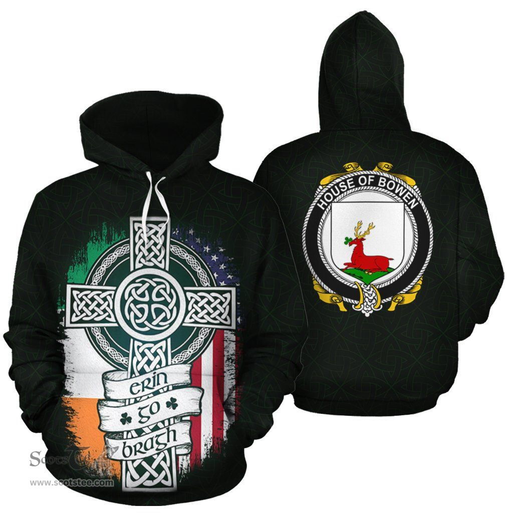 ScotsTee Shop Irish Bowen Coat of Arms Family Crest Ireland Hoodie Erin Go Bragh Hoodie
