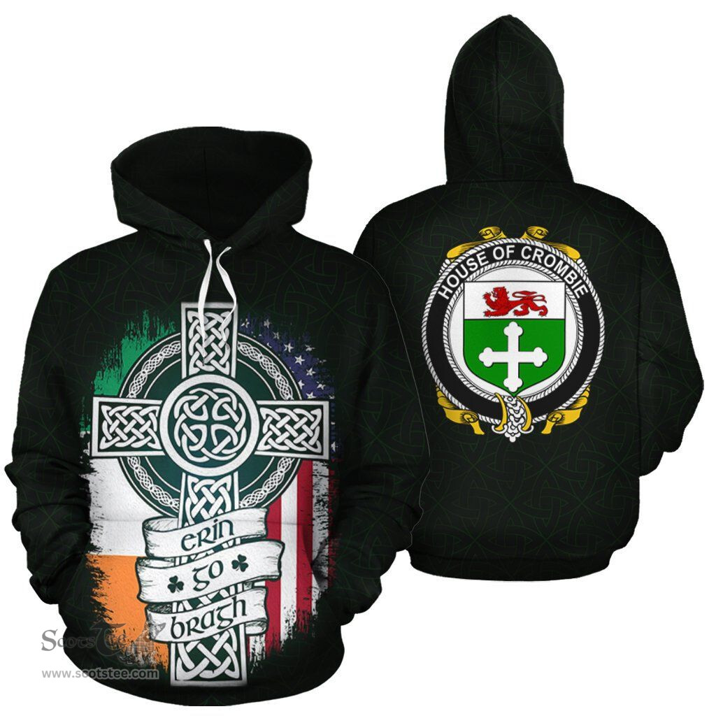 ScotsTee Shop Irish Crombie Coat of Arms Family Crest Ireland Hoodie Erin Go Bragh Hoodie