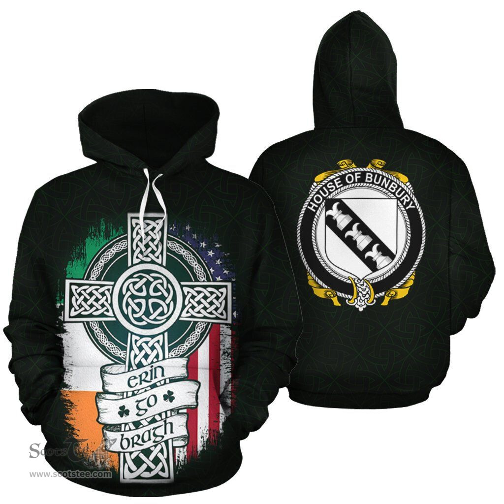 ScotsTee Shop Irish Bunbury Coat of Arms Family Crest Ireland Hoodie Erin Go Bragh Hoodie